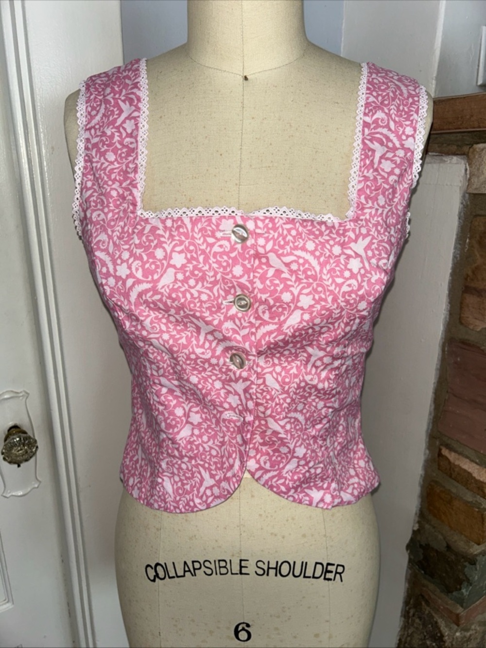 Pink Floral Button Front Corset Top